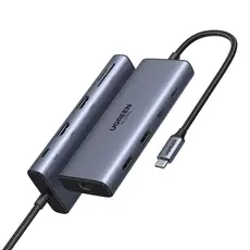 USB-C ჰაბი UGREEN CM639 (45380), HDMI, Type-C, USB-A, RJ45, SD/TF, 10-in-1 USB-C Hub, Grey, 4 image