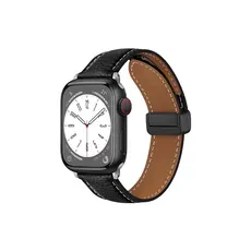 სმარტ საათის სამაჯური TVC Apple Watch 10 46mm / Ultra 2 / Ultra 49mm / 9 8 7 45mm / SE (2023) SE (2022) SE 6 5 4 44mm / 3 2 1 42mm Litchi Texture Leather Strap - Black