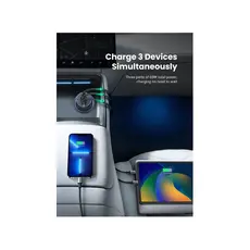 მანქანის დამტენი UGREEN EC703 (35024), 75W, Type-C, USB-A, 3 Port Fast Car Charger, Grey, 5 image