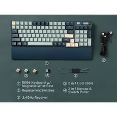 კლავიატურა Royal Kludge RK96 Mechanical Keyboard, Red switch, Hot Swappable, Wireless, USB Type-C, 2.4 GHz, Bluetooth, Forest Blue, 7 image
