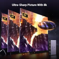 სვიჩი UGREEN CM624 (15604), 8k60hz HDMI 2.1 Switch With 1.5m Usb Power Cable, Grey, 6 image