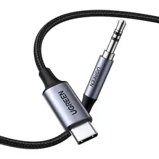 აუდიო ადაპტერი UGREEN CM450 (20192), Type-C Male To 3.5mm Male Audio Cable With Chip, 1m, Black/Grey