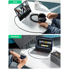 აუდიო ადაპტერი UGREEN CM450 (20192), Type-C Male To 3.5mm Male Audio Cable With Chip, 1m, Black/Grey, 5 image