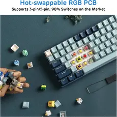 კლავიატურა Royal Kludge RK96 Mechanical Keyboard, Red switch, Hot Swappable, Wireless, USB Type-C, 2.4 GHz, Bluetooth, Forest Blue, 6 image