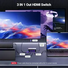 სვიჩი UGREEN CM624 (15604), 8k60hz HDMI 2.1 Switch With 1.5m Usb Power Cable, Grey, 7 image