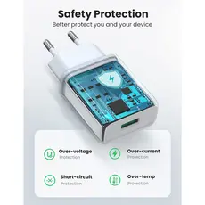 მობილურის დამტენი UGREEN CD122 (10133), 18W, USB Fast Charger, White, 7 image