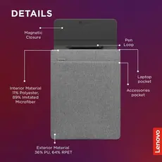 ნოუთბუქის ჩანთა Lenovo GX41K68624 Yoga, 14.5", Laptop Sleeve, Grey, 5 image