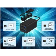 დამტენი Gembird TA-UC-2A2C-PD65-01-BK 4-port 65W GaN USB PowerDelivery fast charger Black, 4 image