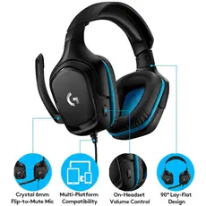 ყურსასმენი LOGITECH G432 Wired Gaming Headset 7.1 - LEATHERETTE - BLACK/BLUE - USB, 5 image
