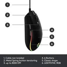 Mouse LOGITECH G203 LIGHTSYNC - BLACK - EMEA, 3 image