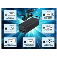 დამტენი Gembird TA-UC-2A2C-PD100-01-BK 4-port 100W GaN USB PowerDelivery fast charger Black, 5 image