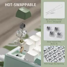 კლავიატურა Royal Kludge RK R75 RGB Mechanical Keyboard, Brown switch, Hot Swappable, Type-C wired, Sky Cyan, 5 image