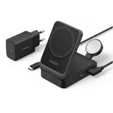 პორტატული დამტენი Anker MagGo Wireless Charging Station (15W, Foldable 3-in-1) bundle cable and charger