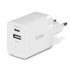 ადაპტერი TTEC SMARTCHARGER DUO PD 45W TRAVEL FAST CHARGER USB-C+USB-A WHITE