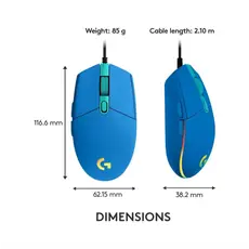 მაუსი LOGITECH G203 LIGHTSYNC Corded Gaming Mouse - BLUE - USB, 4 image