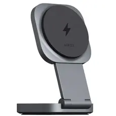 პორტატული დამტენი AUKEY LC-MC211 2-in-1 (Phone + Earphones) Desktop Retractable and Foldable Magnetic Wireless Charger with 1.5M C-to-C Cable, Gunmetal Color, 4 image