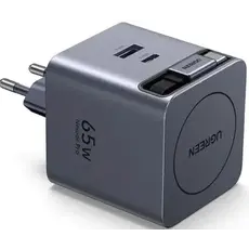 ადაპტერი UGREEN X615 (65825), 65W, Type-C, USB, GaN Fast Charger With Retractable Cable, Grey, 2 image