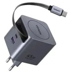 ადაპტერი UGREEN X614 (65822), 45W, Type-C, USB, GaN Fast Charger With Retractable Cable, Grey, 4 image