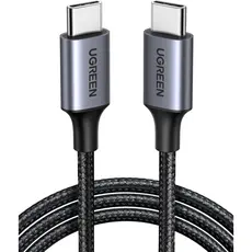 USB კაბელი UGREEN US261 (50150), 60W, Type-C To Type-C PD Fast Charging Cable 3A Max, 1M, Grey, 2 image