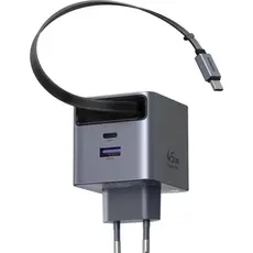 ადაპტერი UGREEN X614 (65822), 45W, Type-C, USB, GaN Fast Charger With Retractable Cable, Grey, 2 image