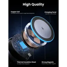 მანქანის უსადენო დამტენი UGREEN 35970 Qi2, 15W, Wireless Car Mount Charger, Black/Grey, 4 image