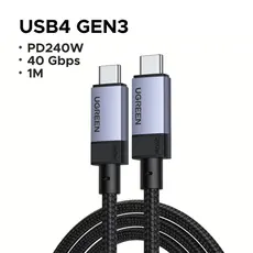 USB კაბელი UGREEN L705 (65175), 240W, Type-C to Type-C Cable, 1m, Grey, 3 image