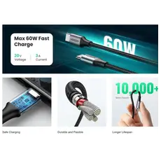 კაბელი Ugreen USB 2.0 C M/M Round Cable 2m Gray Black/50152, 3 image