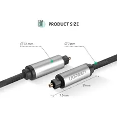 ოპტიკური აუდიო კაბელი UGREEN AV108 (10542), Toslink Optical Audio Cable, 1.5m, Black/Silver, 3 image