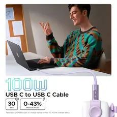 USB კაბელი UGREEN Uno L509 (65216), 100W, Type-C to Type-C Fast Charging Cable, 2M, Purple, 4 image