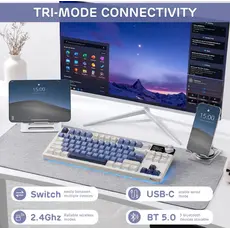 კლავიატურა Royal Kludge RK S85 RGB Mechanical Keyboard, Cloud switch, Hot Swappable, Wireless, Type-C, Bluetooth, 2.4GHz, Horizon Blue, 2 image