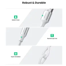 კაბელი Ugreen USB-A 2.0 to USB-C Cable  2m White/60133, 4 image