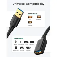 USB დამაგრძელებელი UGREEN US129 (30127), USB 3.0 Male to USB Female, Extension Male Cable, 3m, Black, 4 image