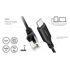 კაბელი Logilink CU0412 USB-C 3.2 to RJ45 (CAT6) Ethernet Cable Adapter 2m, 2 image
