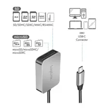 ბარათების წამკითხველი Logilink CR0050 Dual card reader USB-C to SD & microSD cards aluminium, 2 image