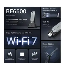 უსადენო ადაპტერი TP-Link Archer TBE400UH BE6500 WiFi 7 Dongle High Gain USB WiFi Adapter, 6 image