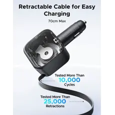 მანქანის დამტენი UGREEN EC602 (55212B) Nexode, 60W, Car Charger With Retractable Type-C Cable, Grey, 2 image