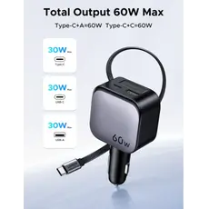 მანქანის დამტენი UGREEN EC602 (55212B) Nexode, 60W, Car Charger With Retractable Type-C Cable, Grey, 3 image