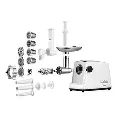 ხორცსაკეპი მანქანა ARDESTO Meat grinder , 1750W, 2kg/min, 3 cutting plates, sausages nozzle, 4 veg.slicer,  plastik, white-silver, 4 image
