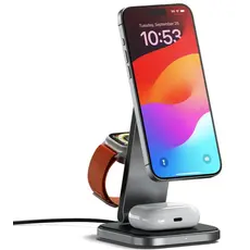 პორტატული დამტენი SATECHI 3-in-1 Foldable Qi2 Wireless Charging Stand (Space Gray) with Type A,C,G plugs, 2 image