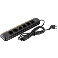 დენის გამანაწილებელი 2E Power strip with surge protection, 3m, 6xTypeF, 16A, 2xUSB-A, 1xUSB-C, black