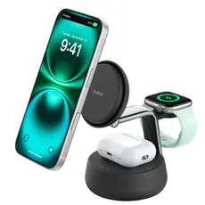 უსადენო დამტენი BELKIN 25w QI2 3-IN-1 Wireless Charging Stand, Black