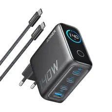 კაბელი და ადაპტერი Anker Charger (140W, 4-Port, PD 3.1) with USB-C Cable - Silver