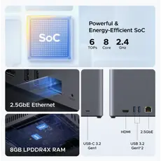 შენახვის სისტემა UGREEN NASync DH4300 Plus (85660), Rockchip A76+A55, 8GB, Diskless, RJ45, USB, Type-C, HDMI, Space Gray, 4 image