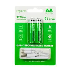 ელემენტი Logilink LR6RCB2 AA 1.5 V Li-Ion 1850mAh USB-C Rechargeable Batteries 2pcs, 3 image