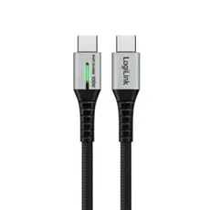 კაბელი Logilink CU0433 4K/60Hz USB Type-C Gen2x2 100W 20Gbps LED Metal Black 1.5m, 2 image