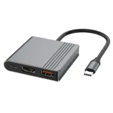 ადაპტერი Gembird  A-CM-COMBO3-05 USB Type-C 3-in-1 multi-port Adapter (USB port+HDMI+USB-C video) Space Grey
