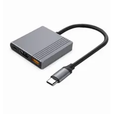 ადაპტერი Gembird  A-CM-COMBO3-05 USB Type-C 3-in-1 multi-port Adapter (USB port+HDMI+USB-C video) Space Grey, 2 image