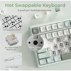 Royal Kludge RKR98PRO-SK-XW RGB Mechanical Keyboard, Beige Switch, Hot Swappable, Wired, Sky Cyan, 7 image