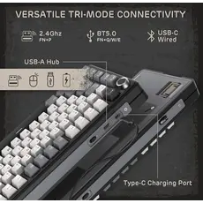 Royal Kludge RKL75-KB-XW RGB Mechanical Keyboard, Beige Switch, Hot Swappable, Wireless, Type-C, Bluetooth, 2.4GHz, Knight Black, 8 image