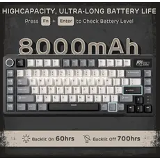 Royal Kludge RKL75-KB-XW RGB Mechanical Keyboard, Beige Switch, Hot Swappable, Wireless, Type-C, Bluetooth, 2.4GHz, Knight Black, 5 image
